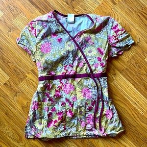 Maroon floral scrub top